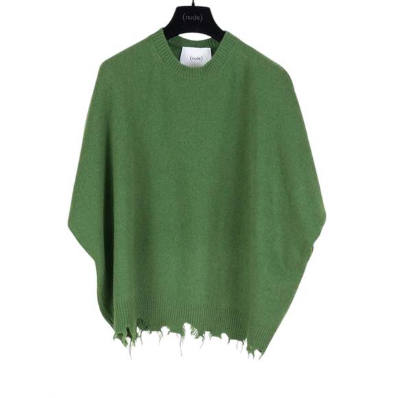 NEW NUDE women's crew neck short sleeve knit with raw edges sweater in clorophyl